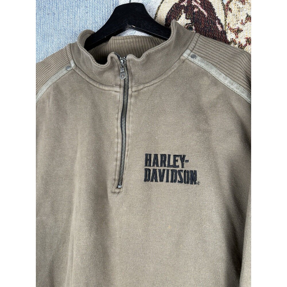 Y2K Men's Harley Davidson Fleece Brown Tan Quarter Zip XL Spell  Out